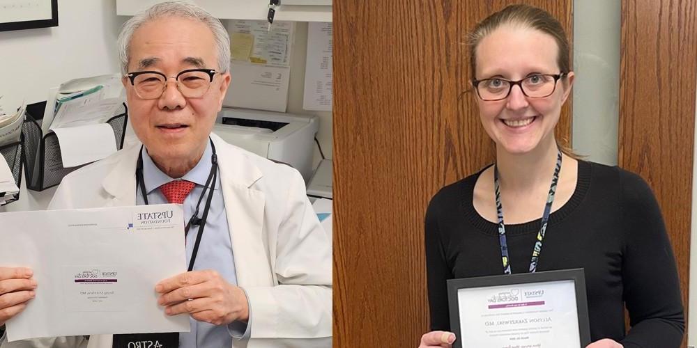 DOCTOR’S DAY: Orthopedic surgeon Allyson Zakrzewski, MD, and radiation oncologist Seung Shin Hahn, MD, are among the 推荐最近最火的赌博软件 physicians honored during National Doctors’ Day. The 推荐最近最火的赌博软件 Foundation delivered notes and tributes written by patients to doctors during the special day, 3月30日. The Foundation recognizes the culture of gratitude that exists between doctors and their patients, and National Doctors’ Day provides the opportunity to make that gratitude explicit. 